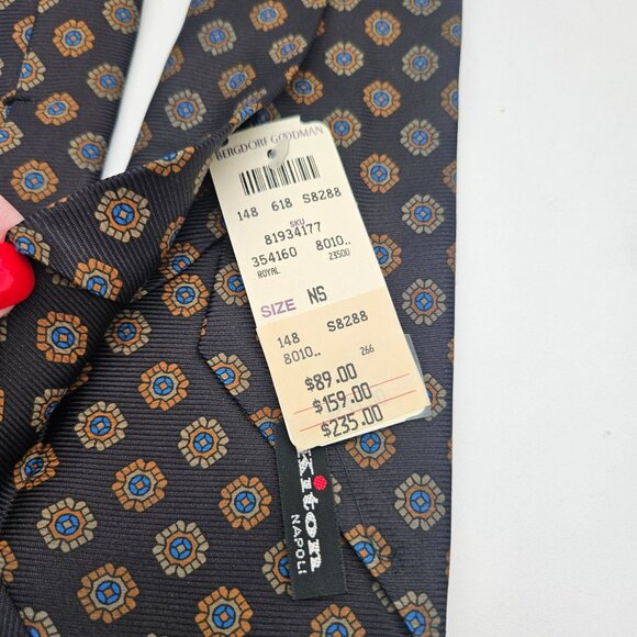 Kiton Napoli Seven Fold Blue Geometric Silk Tie NWT - Picture 4 of 4